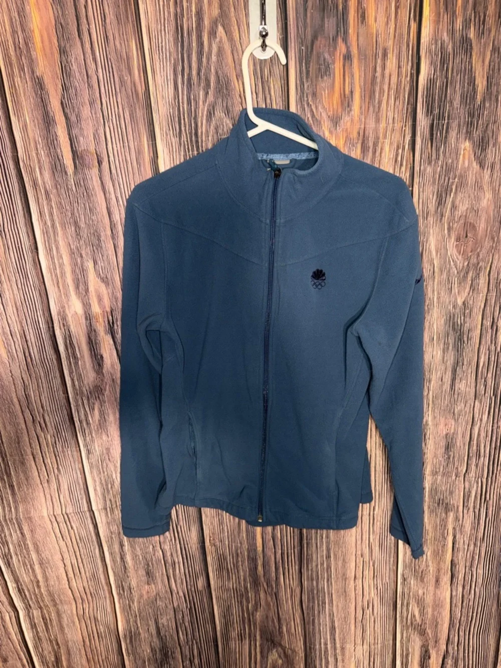 Nike Fit Therma Blue Full Zip Fleece Jacket Women Large Olympic Embroidered Logo